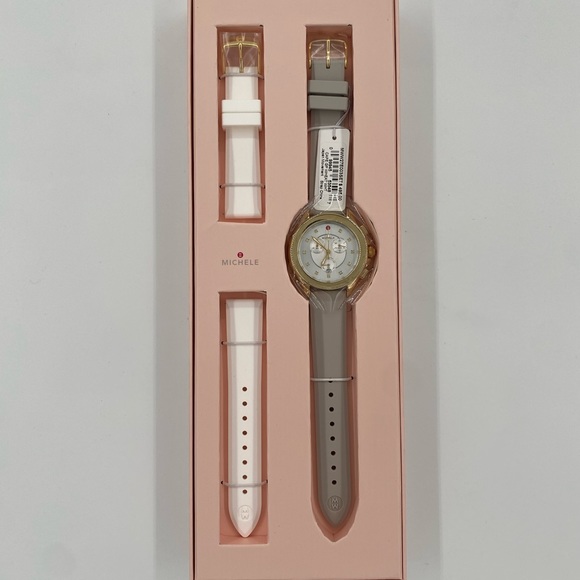 Michele Accessories - NEW Michele Cape Gold & Wheat Topaz White Watch Set